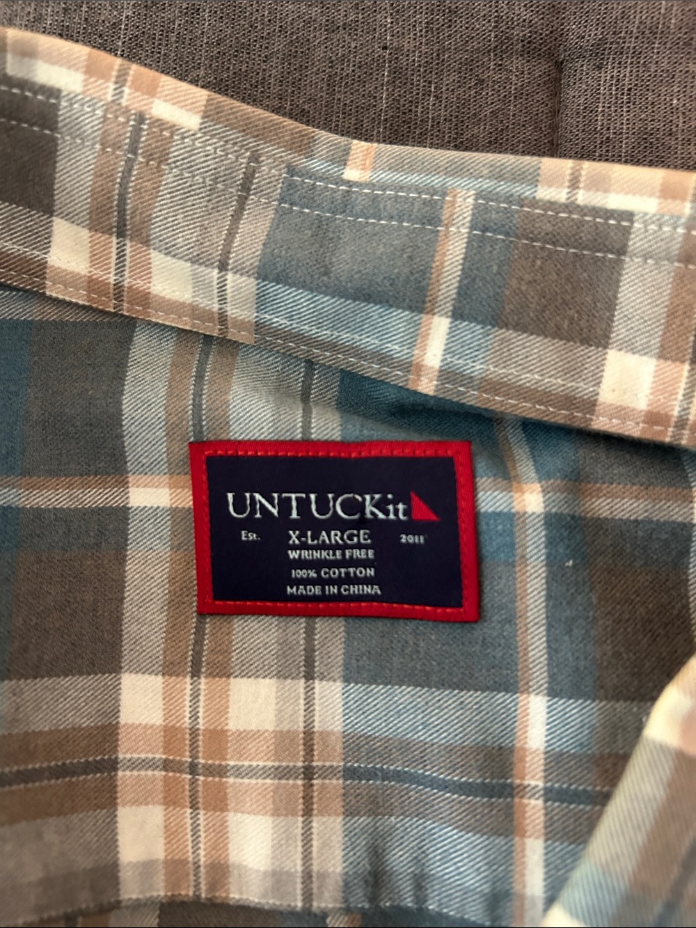 UNTUCKit Blue/Cream/White Plaid Button-Down Shirt - Picture 2 of 3